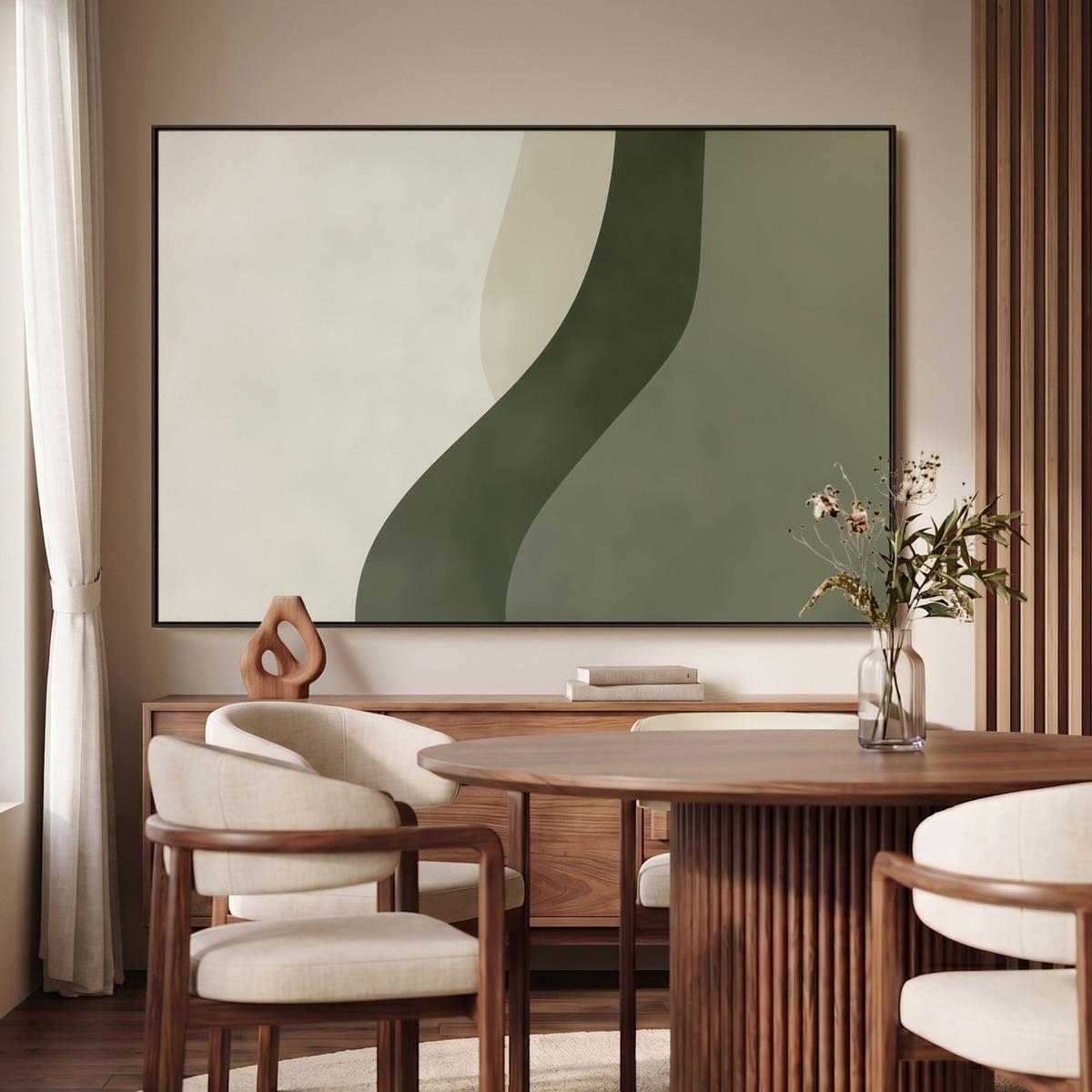 LEINWAND Bilder mit Rahmen - Japandi - Grün - Abstrakt - Modern - 120x80 - Salbeigrün, Textil (120/80cm) - MuchoWow