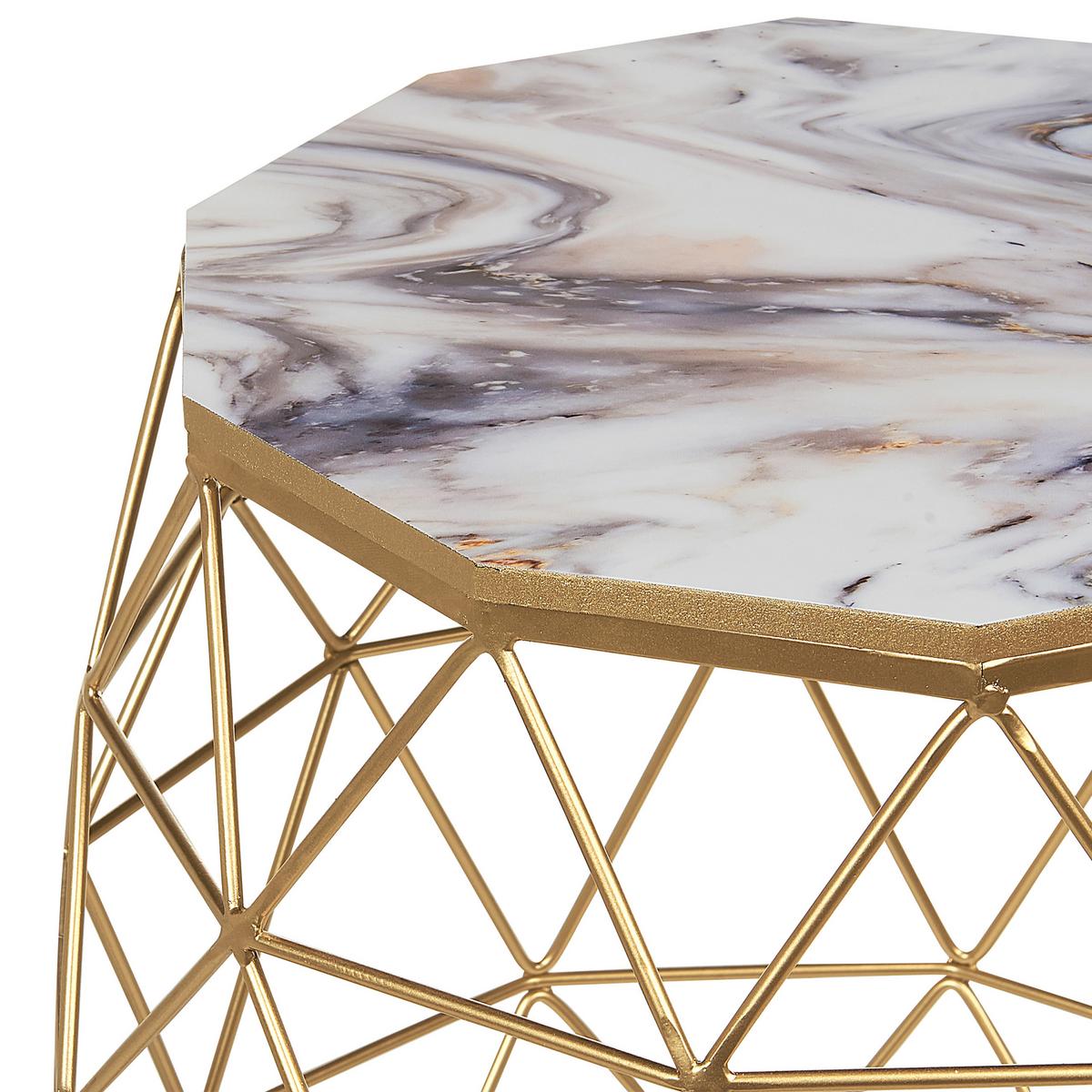 BEISTELLTISCH Marmor Optik weiß/gold Zehneck Halsey - Goldfarben, Holzwerkstoff (43/43/52cm) - Beliani