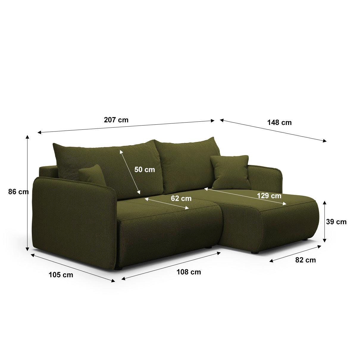 ECKSOFA Claudio 3 Sitzplätze Grün - Grün, Holz (207/148cm) - Petits-meubles