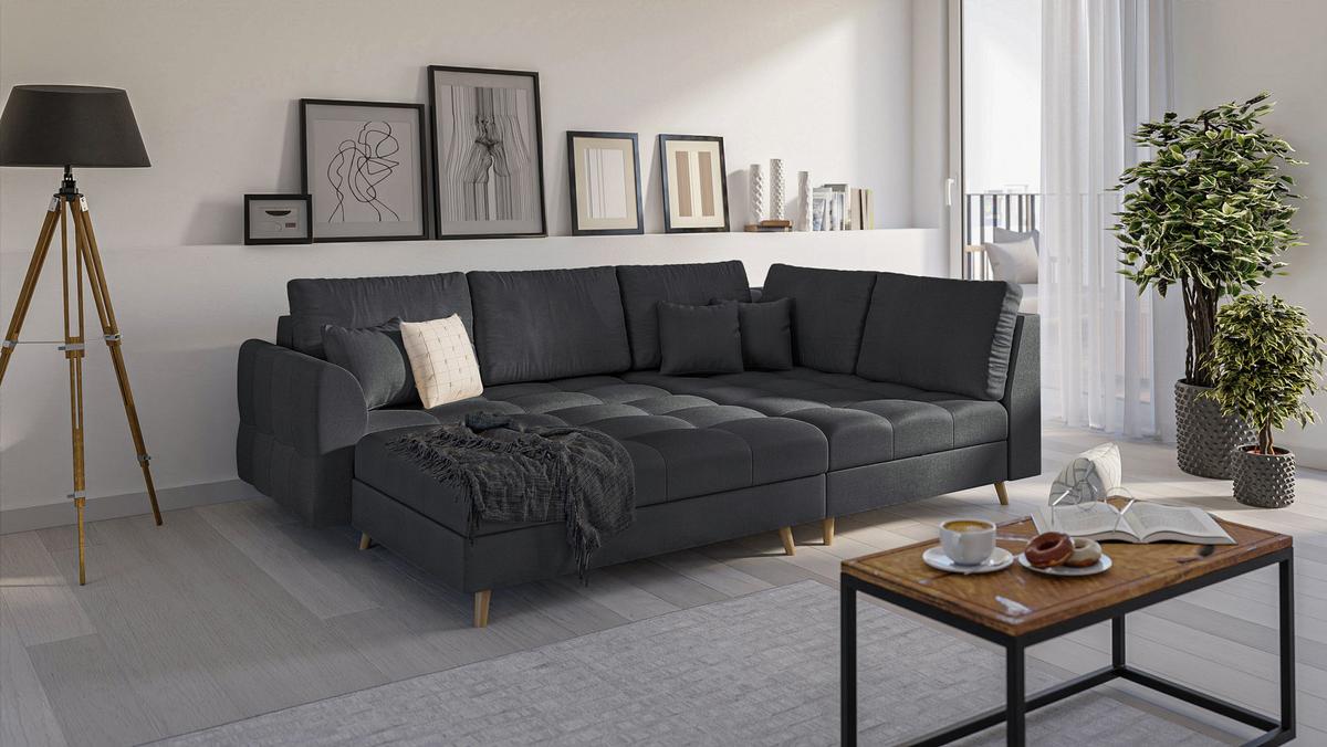 HOCKER Lorine Mikrofaser Anthrazit - Anthrazit, Textil (118/40/73cm) - S-Style Möbel