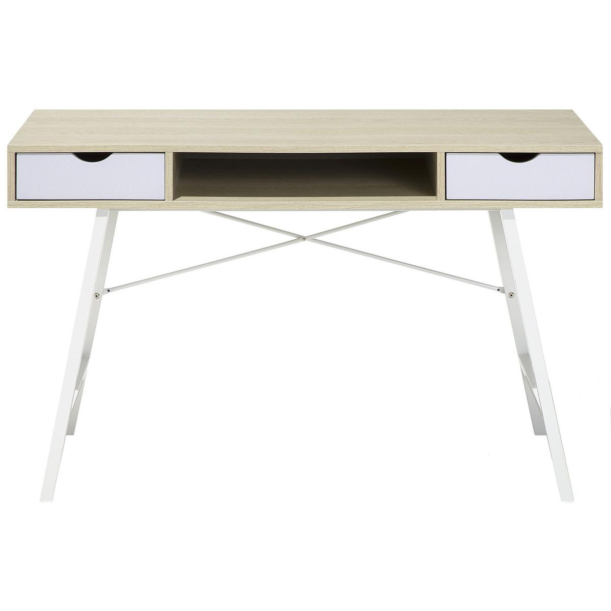 SCHREIBTISCH heller Holzfarbton/weiß 120/48/77 cm Clarita - Hellgrau, Holzwerkstoff (120/72/77cm) - Beliani