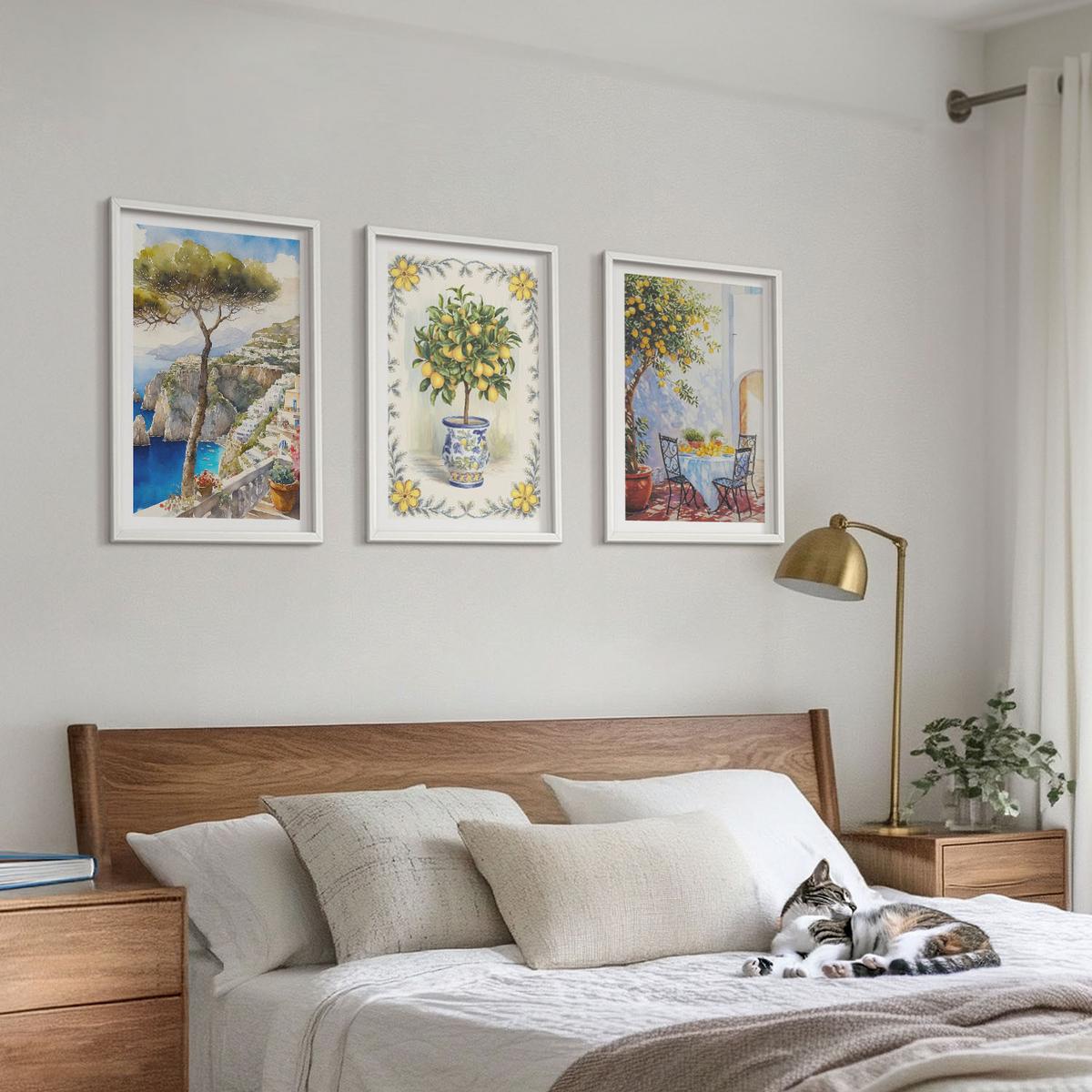 BILDER SET 3er Set - 40x60 cm Weißer Rahmen - Blick auf das Meer aus Zitronenbäumen - Weiß, Kunststoff (40/60cm) - TULUP