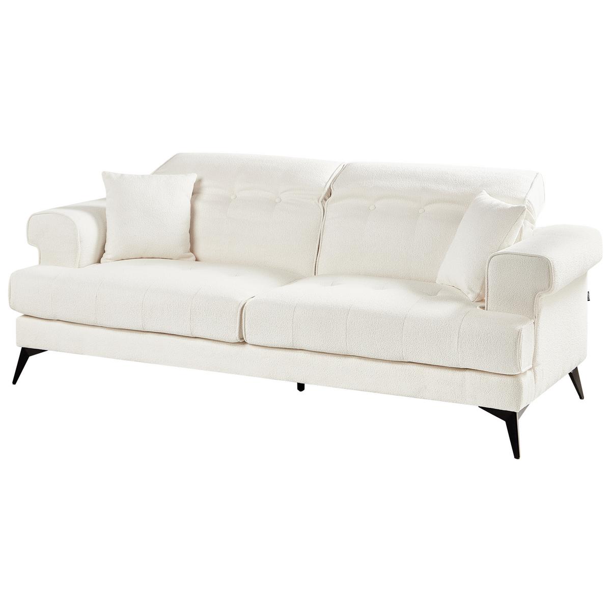3-SITZER-SOFA Bouclé Weiß Skive - Weiß, Textil (214/88/85cm) - Beliani