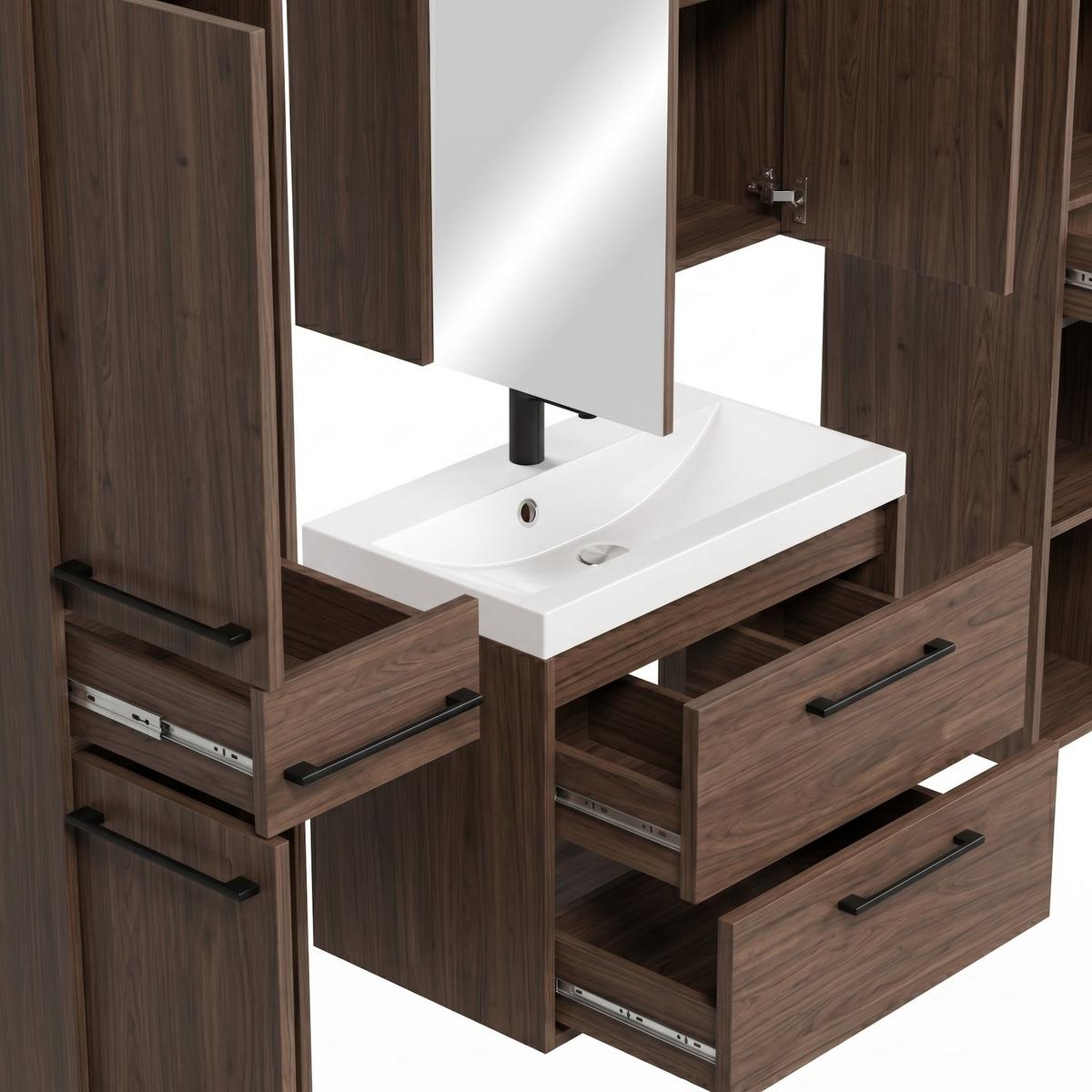 BADMÖBEL-SET Florence 5 Teile Walnuss Braun - 60 x 35 x 51 cm - Eichefarben, Holz (60/51/35cm) - Badplaats