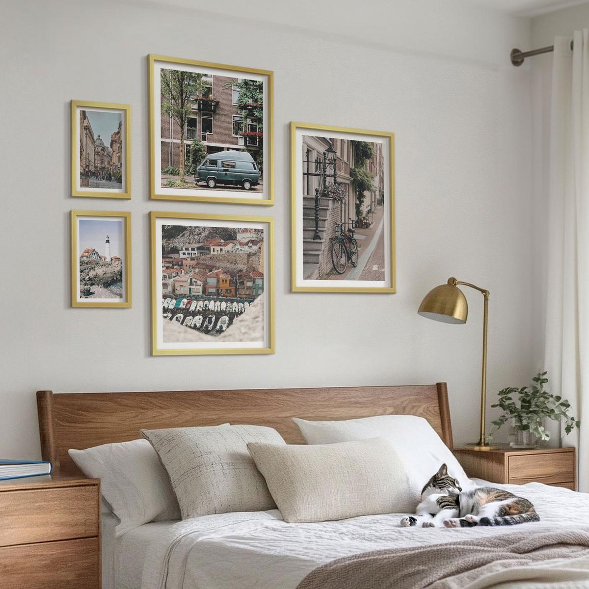 BILDER SET 5er Set - 50x50 cm & 20x30 cm & 40x60 cm Goldrahmen - Elegante Muster auf Steinen - Goldfarben, Kunststoff (40/60cm) - TULUP