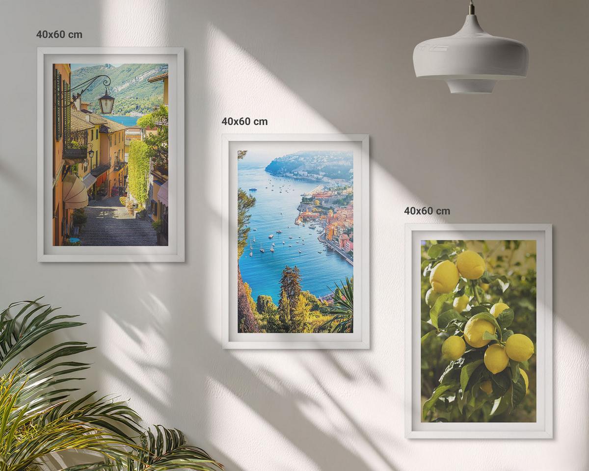BILDER SET 3er Set - 40x60 cm Weißer Rahmen - Straßen am Meer, ein Meer aus Zitronen - Weiß, Kunststoff (40/60cm) - TULUP