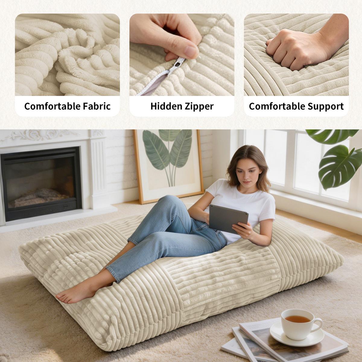 SITZSACK XXL 3-IN-1 aus Kordsamt als Sessel, Sofa und Bett - Weiß, Textil (180/25/125cm) - Urban Meuble