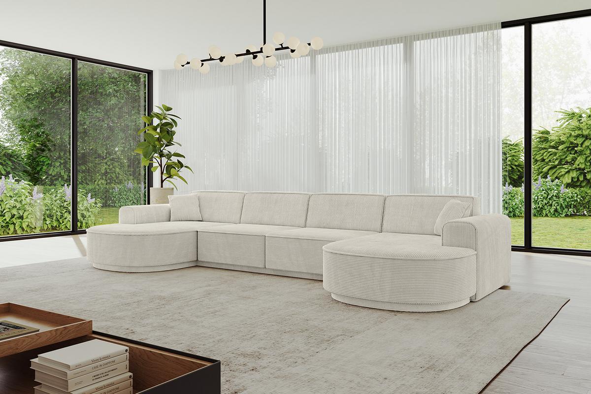 WOHNLANDSCHAFT MARI-U2-v3 - 388x171x83 cm Creme Cord - Hellgrau/Creme, Holzwerkstoff/Kunststoff (388/83/171cm) - ALTDECOR