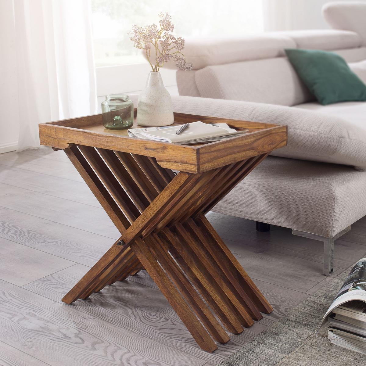 BEISTELLTISCH – Klappbar Massivholz 60x57 cm mit Tablett - Braun, Holz (40/60/57cm) - KADIMA DESIGN