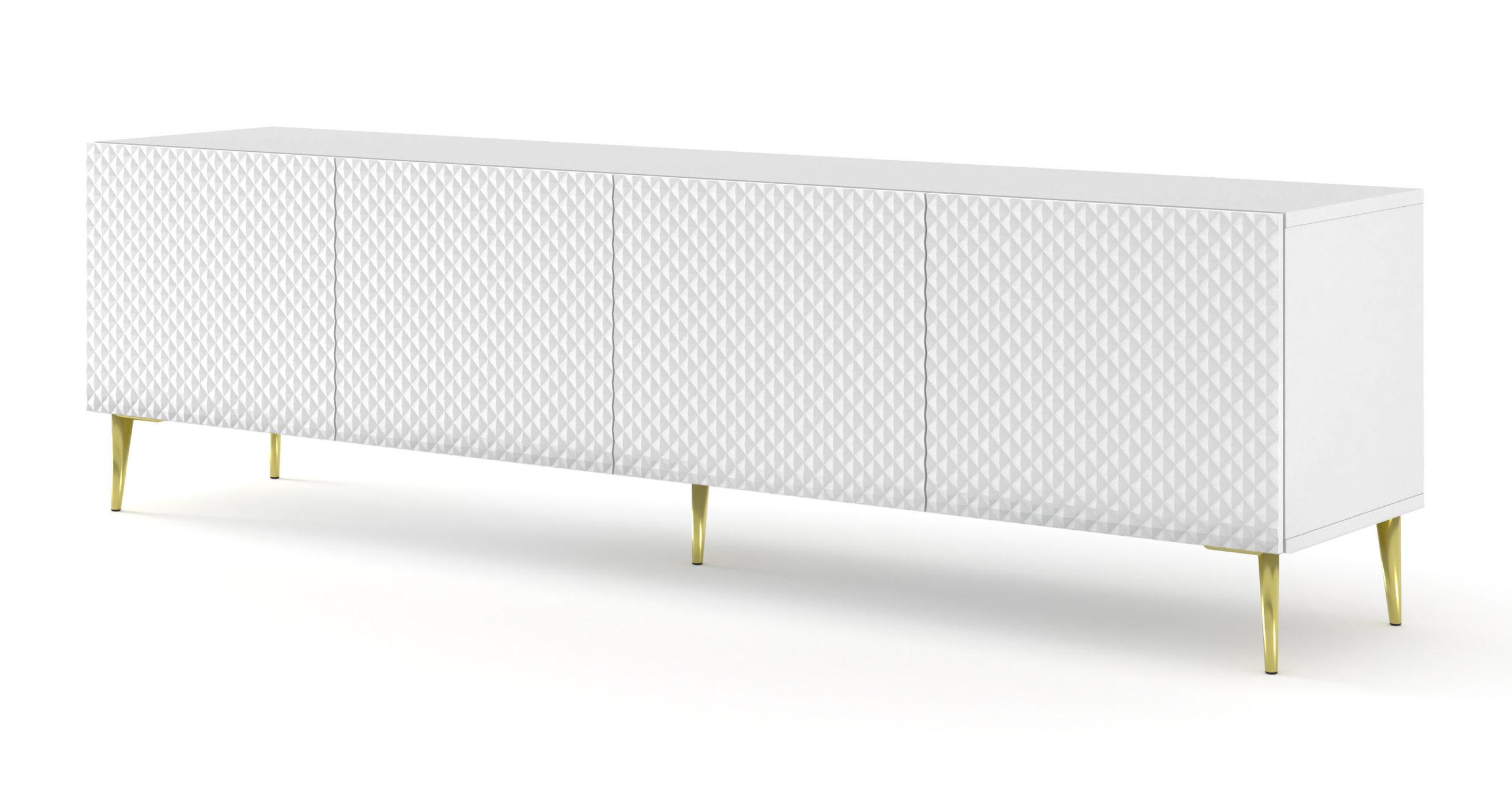TV LOWBOARD Weiß, Weiß Hochglanz, Gold 200/56/42 - Weiß Hochglanz/Weiß, Holzwerkstoff (200/56/42cm) - RAUMHIRSCH FURNITURE