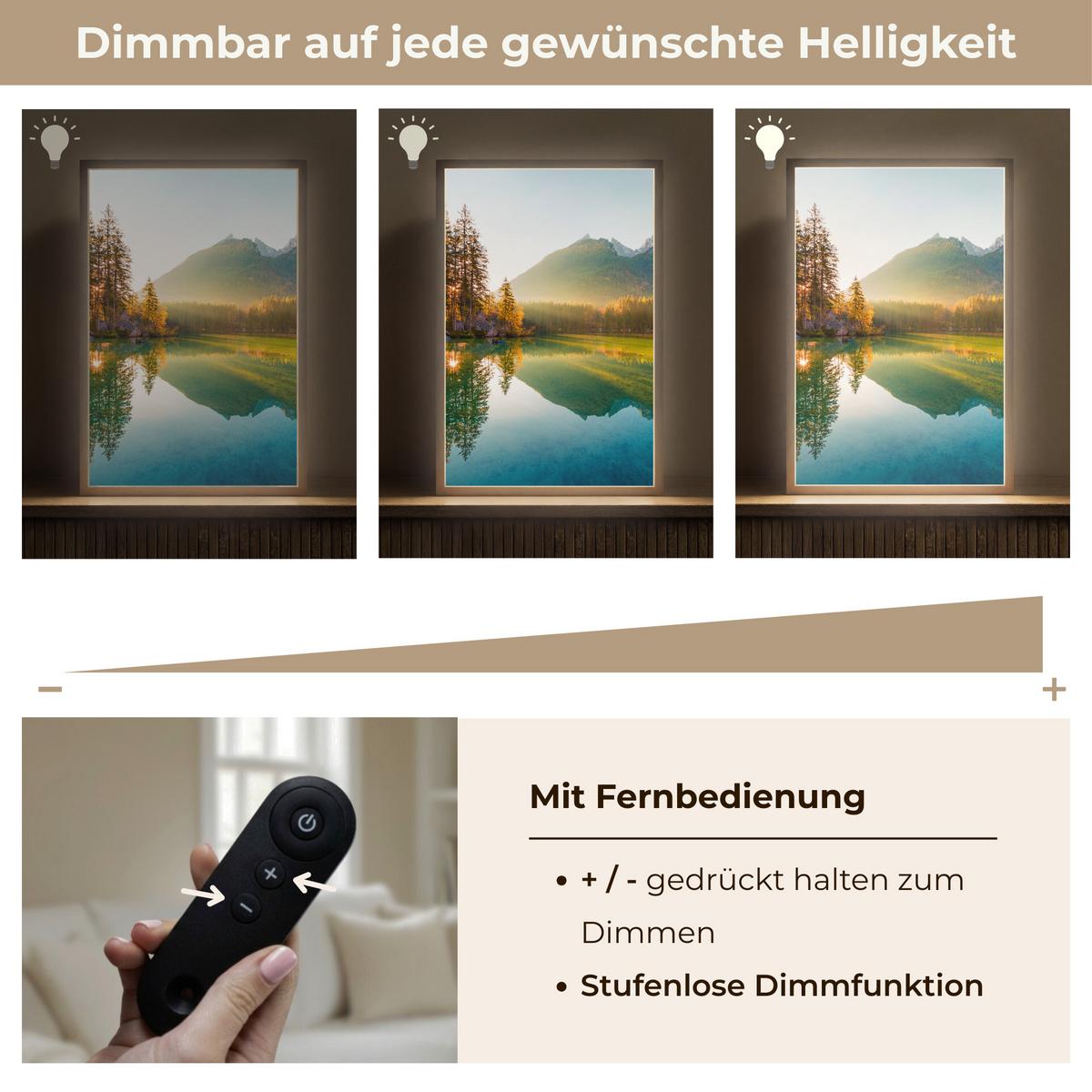 WANDLEUCHTE MIT AKKU See - Wald - Berge - Natur - Sonne - Landschaft 40x60 cm - Grün, Holzwerkstoff (40/60/8cm) - OnlyWow
