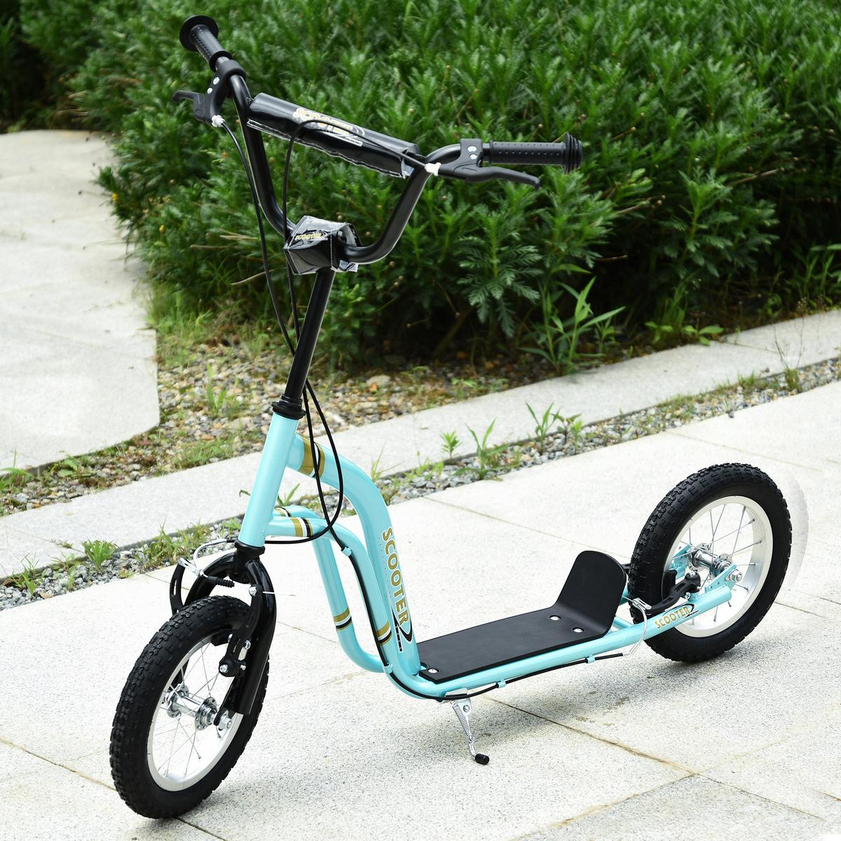 KINDERROLLER Höhenverstellbar Tretroller mit 12 Zoll Luftreifen, Kinder Roller - Hellblau, Metall (120/58/95cm) - HOMCOM