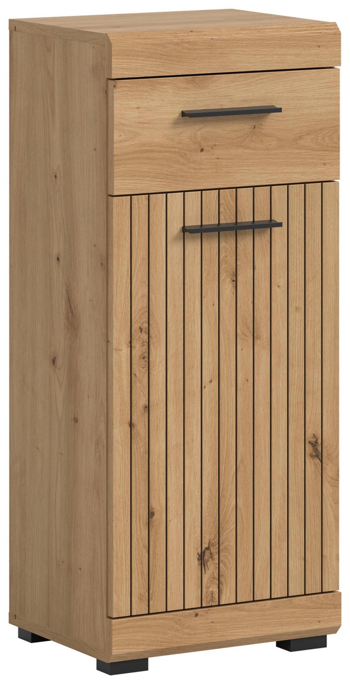 BADKOMMODE Eiche Artisan 37 x 88 cm, Badschrank mit moderner Rillen-Optik - Schwarz/Eiche Artisan, Holzwerkstoff/Kunststoff (37/88/31cm) - Inn.Furn