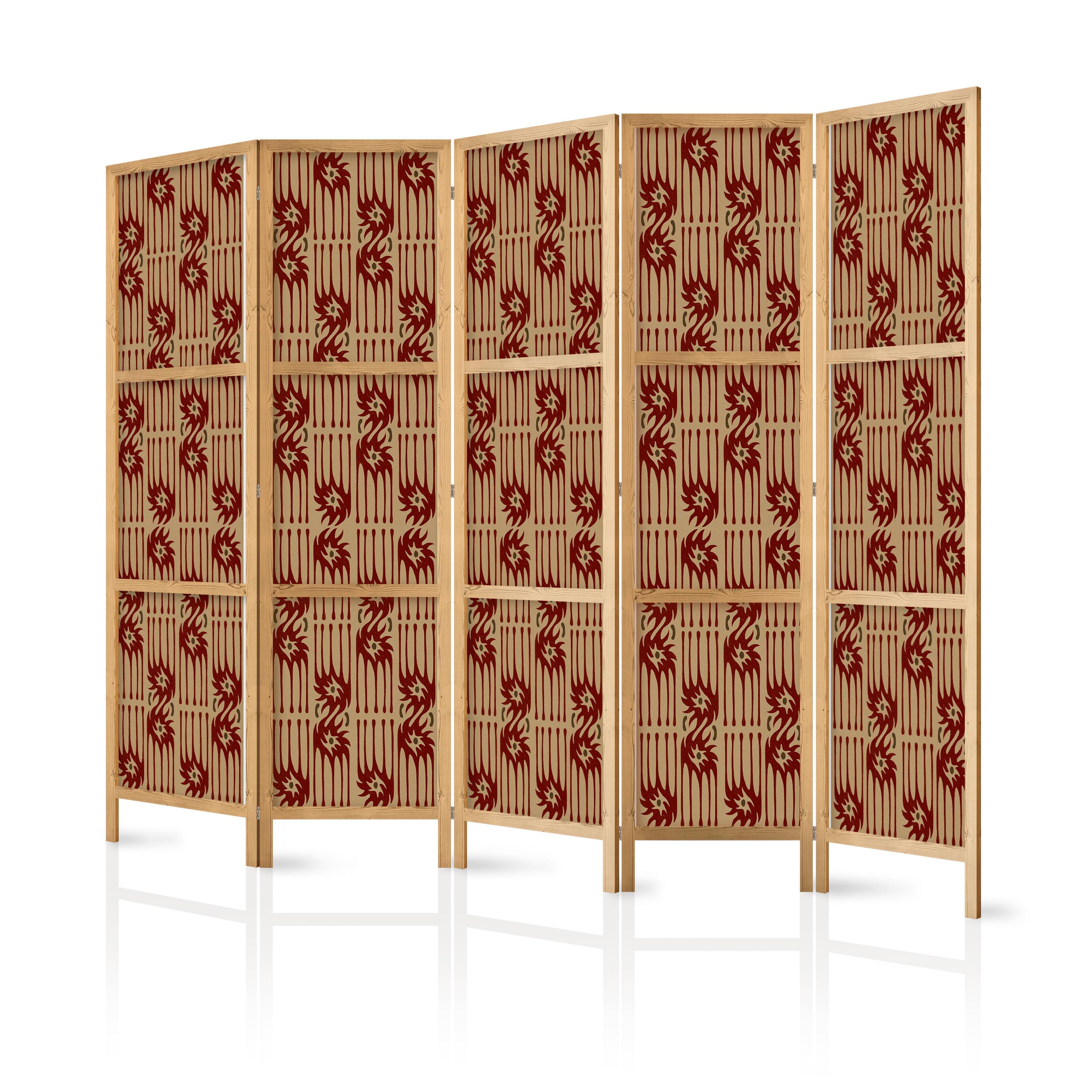 PARAVENT Japanischer 5-tlg 225x172 cm Retro Abstraktion - Braun, Holz/Textil (225/172/3cm) - Muralo