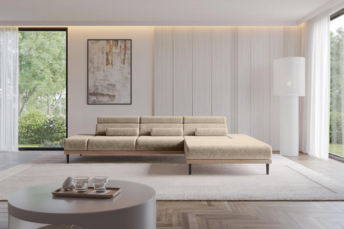 ELEKTRISCHES ECKSOFA Rechts MONA 316x205x85 Braun Velours - Braun, Holzwerkstoff/Textil (316/205cm) - ALTDECOR