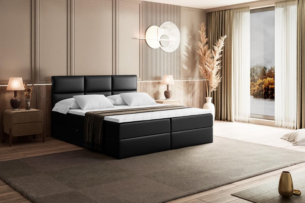 BOXBETT mit Matratze H3 und Lattenrost - OHIO - 140x200 cm Schwarz Hochglanz - Schwarz Hochglanz, Holzwerkstoff (140/200cm) - ALTDECOR