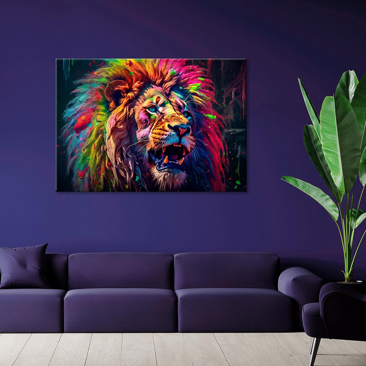 WANDBILD neon löwe farbig - Multicolor, Textil (60/40cm) - Feeby
