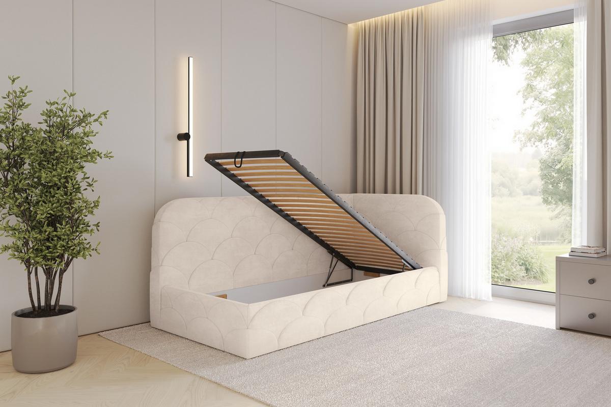 EINZELLBETT Jugendbett mit Bettkasten, Links - ELRY 80x200 Beige - Beige, Holzwerkstoff/Textil (80/200cm) - ALTDECOR