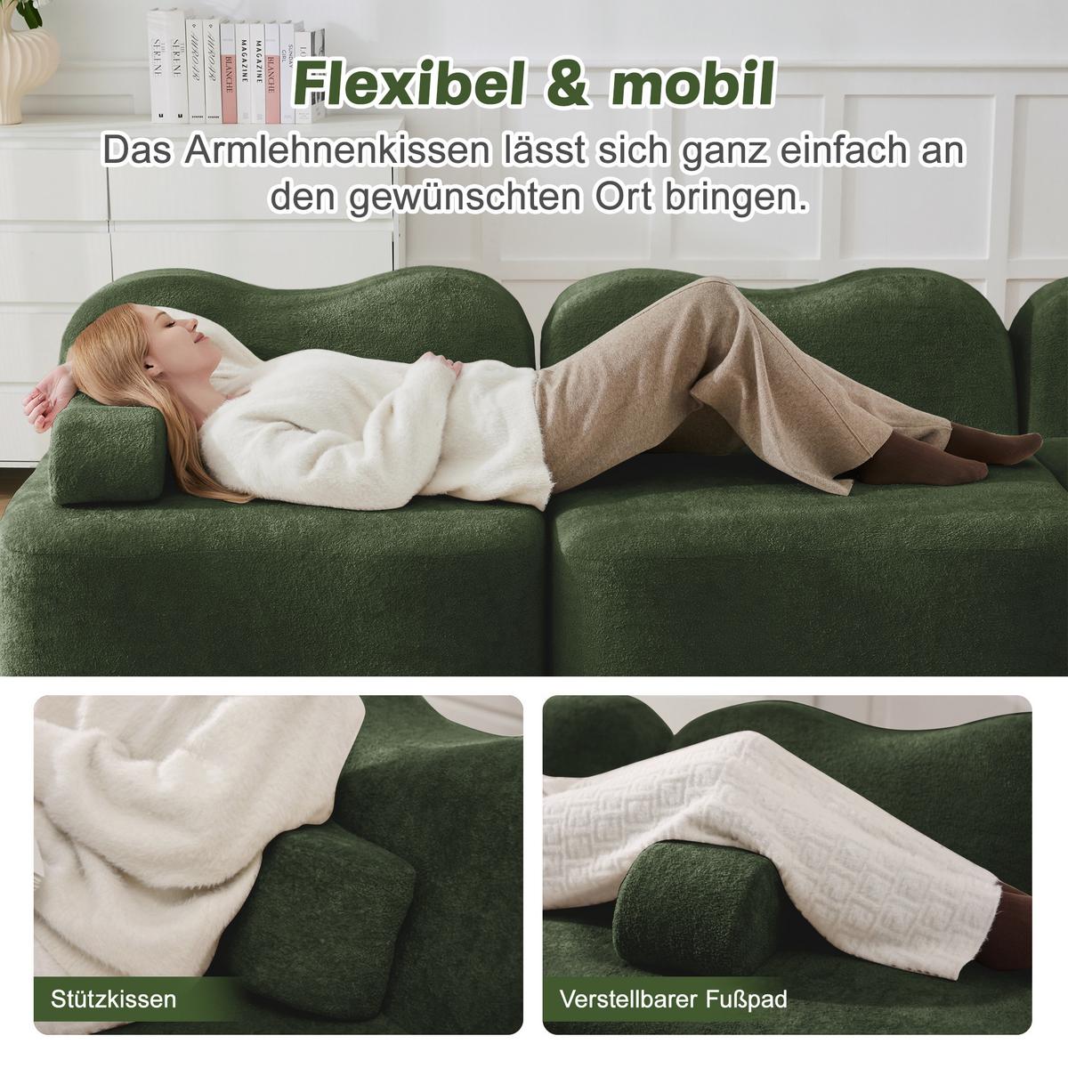 ECKSOFA L-Form Boneless Samt mit Ottoman - Grün, Textil (288/167cm) - Urban Meuble