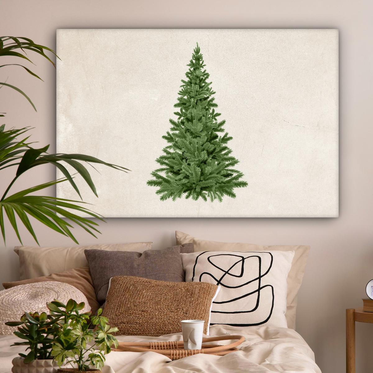 LEINWANDBILD Weihnachtsbaum - Grün - Weihnachten - Feiertage Wohnzimmer Groß 120x80 cm - Olivgrün, Textil (120/80cm) - MuchoWow