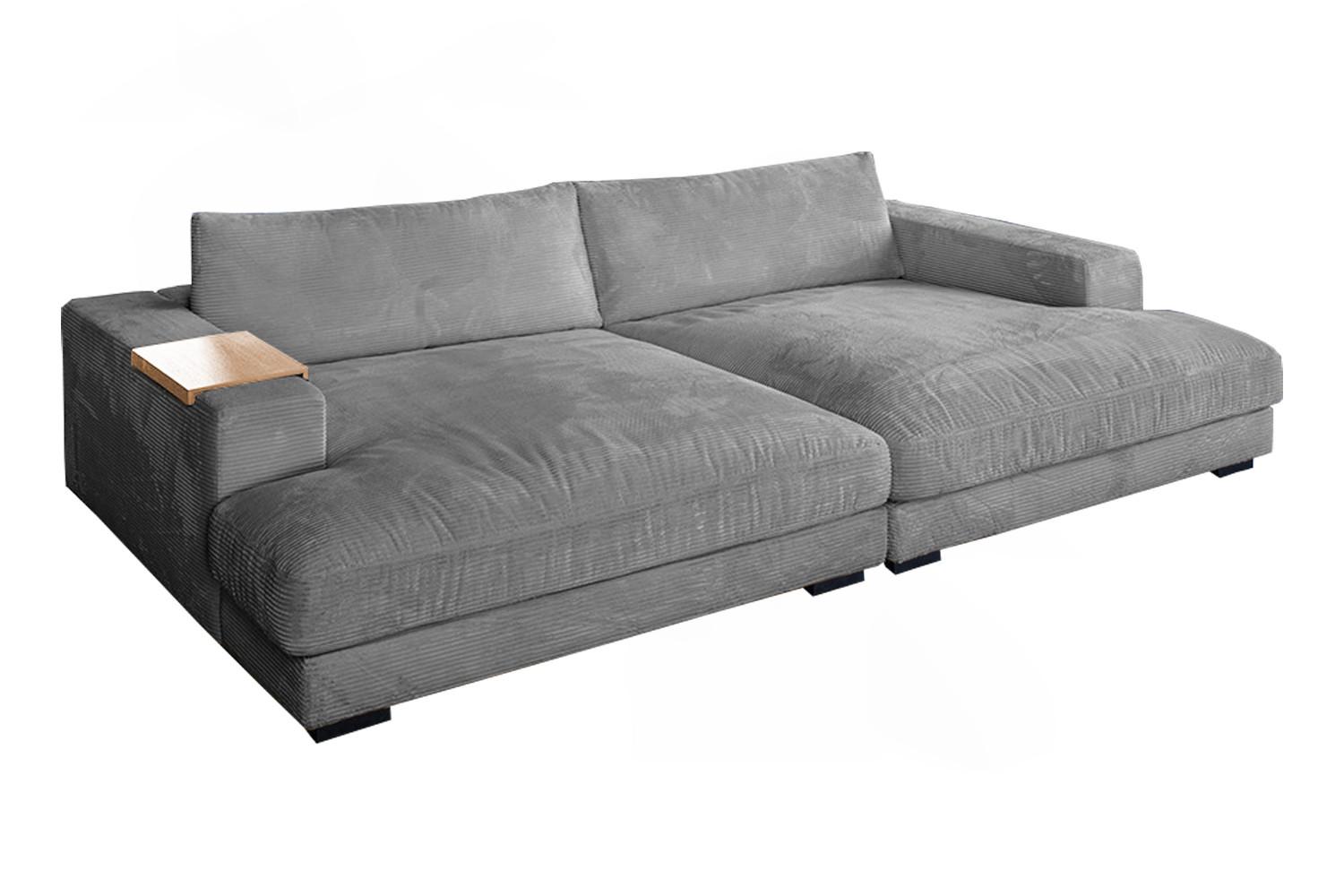 BIG SOFA XL MIT TABLETT MADELINE Grau Cord - Schwarz/Grau, Kunststoff/Textil (290/85/190cm) - KAWOLA