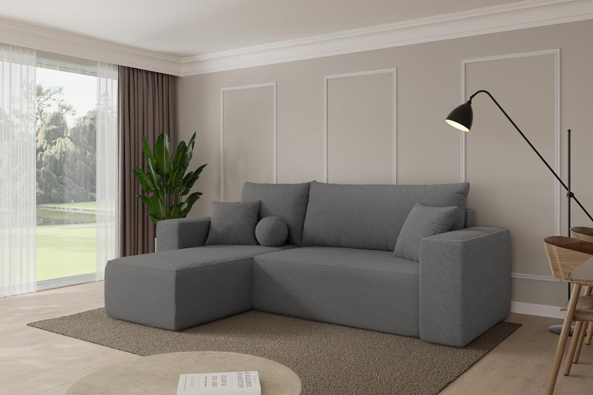 ECKSOFA mit Schlaffunktion Ottomane Links SENO-L 249x139x85 Grau Bouclé - Schieferfarben/Schwarz, Holzwerkstoff/Kunststoff (249/139cm) - ALTDECOR