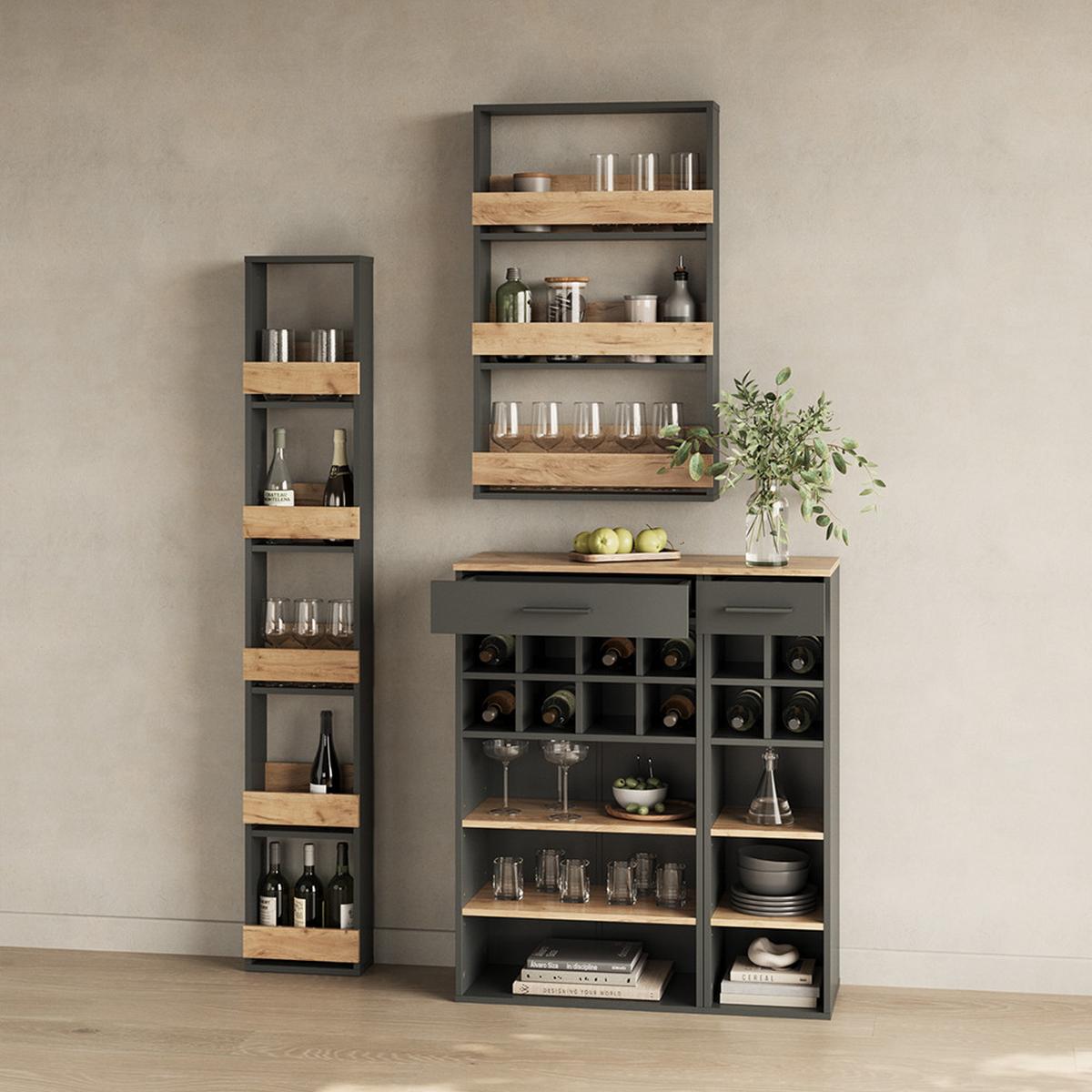 WEINREGAL Regusa Goldkraft Eiche/Anthrazit 60 x 106 cm - Honigeiche/Anthrazit, Holzwerkstoff (60/106/34.5cm) - Livinity®