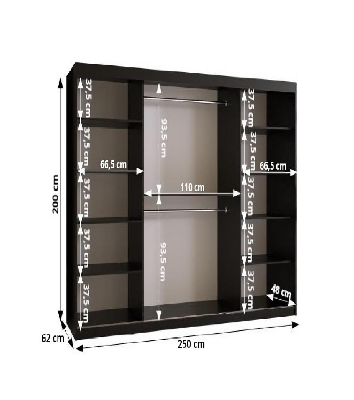 SCHWEBETÜRENSCHRANK 200/250/62 3-türig - Goldfarben/Schwarz, Holz/Kunststoff (250/200/62cm) - MÖBEL KRYSPOL