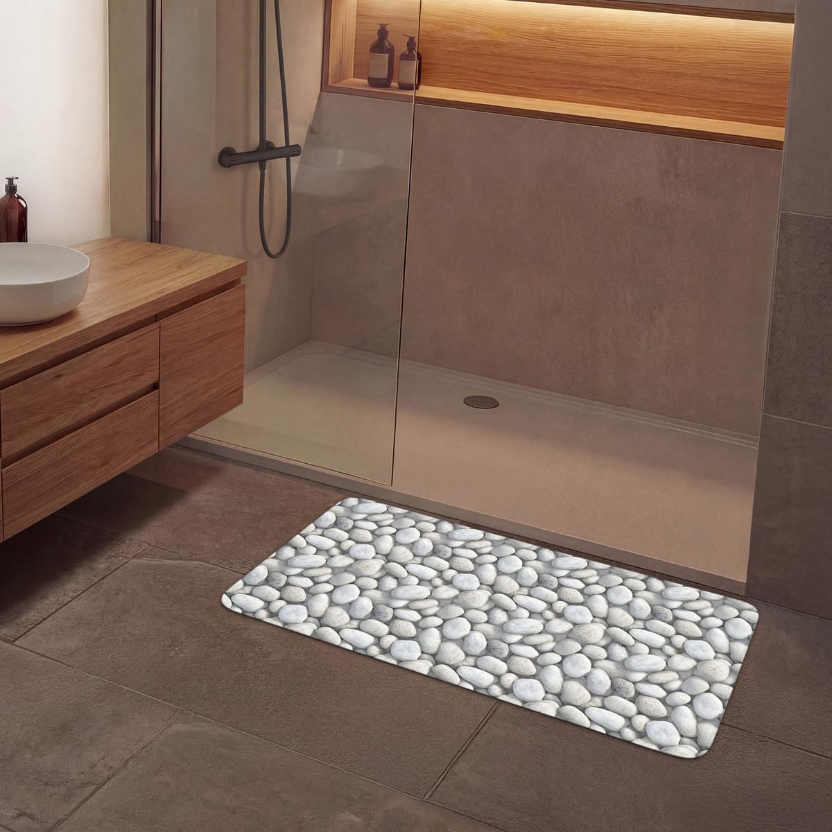 BADEMATTE Steine - Grau - Oval 120x60 cm - Hellgrau, Textil (120/60cm) - OnlyWow