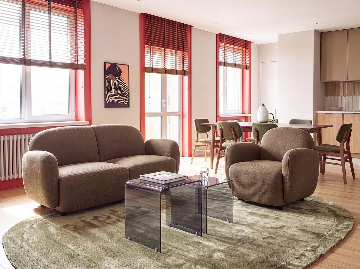 SOFA-SET 3-Sitzer Stoff Braun Jule - Schwarz/Braun, Textil (151/77/82cm) - Beliani