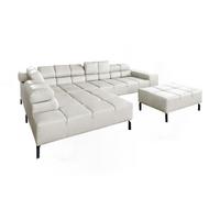 ECKSOFA NELSON Hellgrau Leder Relaxfunktion - Hellgrau/Schwarz, Leder/Metall (321/216cm) - KAWOLA