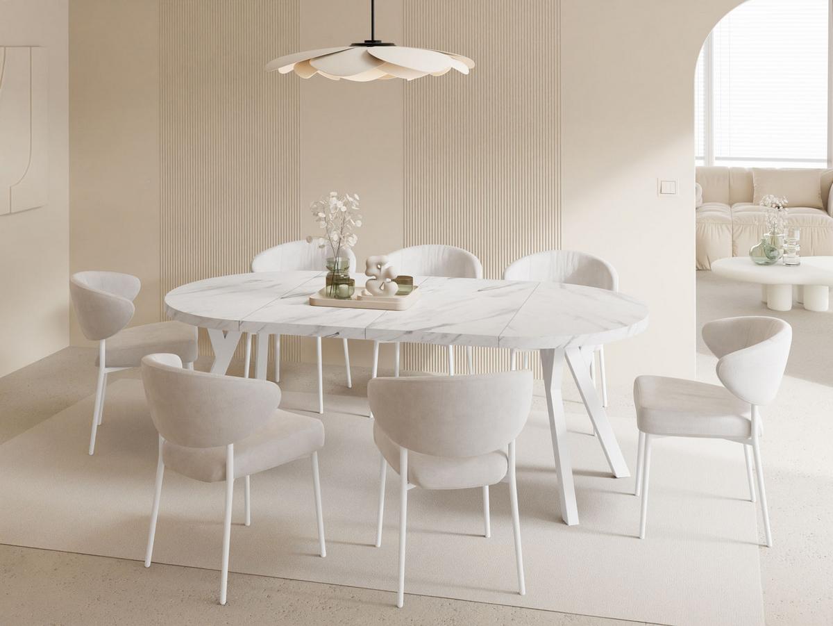 ESSTISCH Twixy XXL groß rund oval ausziehbar, Marmor Weiß 100-300/100/76 cm - Ecru/Weiß, Holz/Holzwerkstoff (100/300/76cm) - WFL GROUP