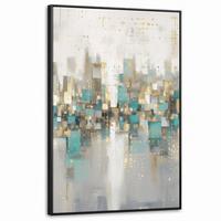 LEINWAND Bilder mit Rahmen - Abstrakt - Blöcke - Gold - Skyline - 80x120 - Beige, Textil (80/120cm) - MuchoWow