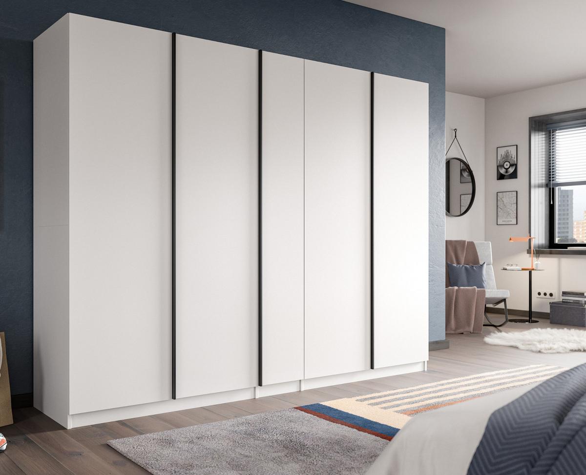 KLEIDERSCHRANK weiß 5-türig 230 x 183 cm, Drehtürenschrank mit viel Stauraum - Schwarz/Weiß, Holzwerkstoff/Kunststoff (230/183/53cm) - Inn.Furn
