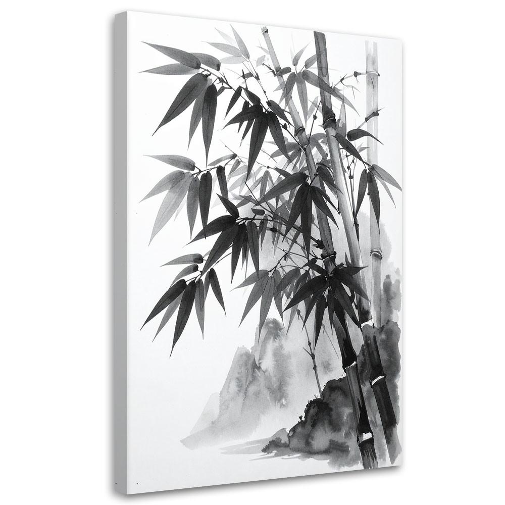 LEINWANDBILD Bambusberge Japanische Landschaftsmalerei 80x120cm - Schwarz, Textil (80/120cm) - Feeby