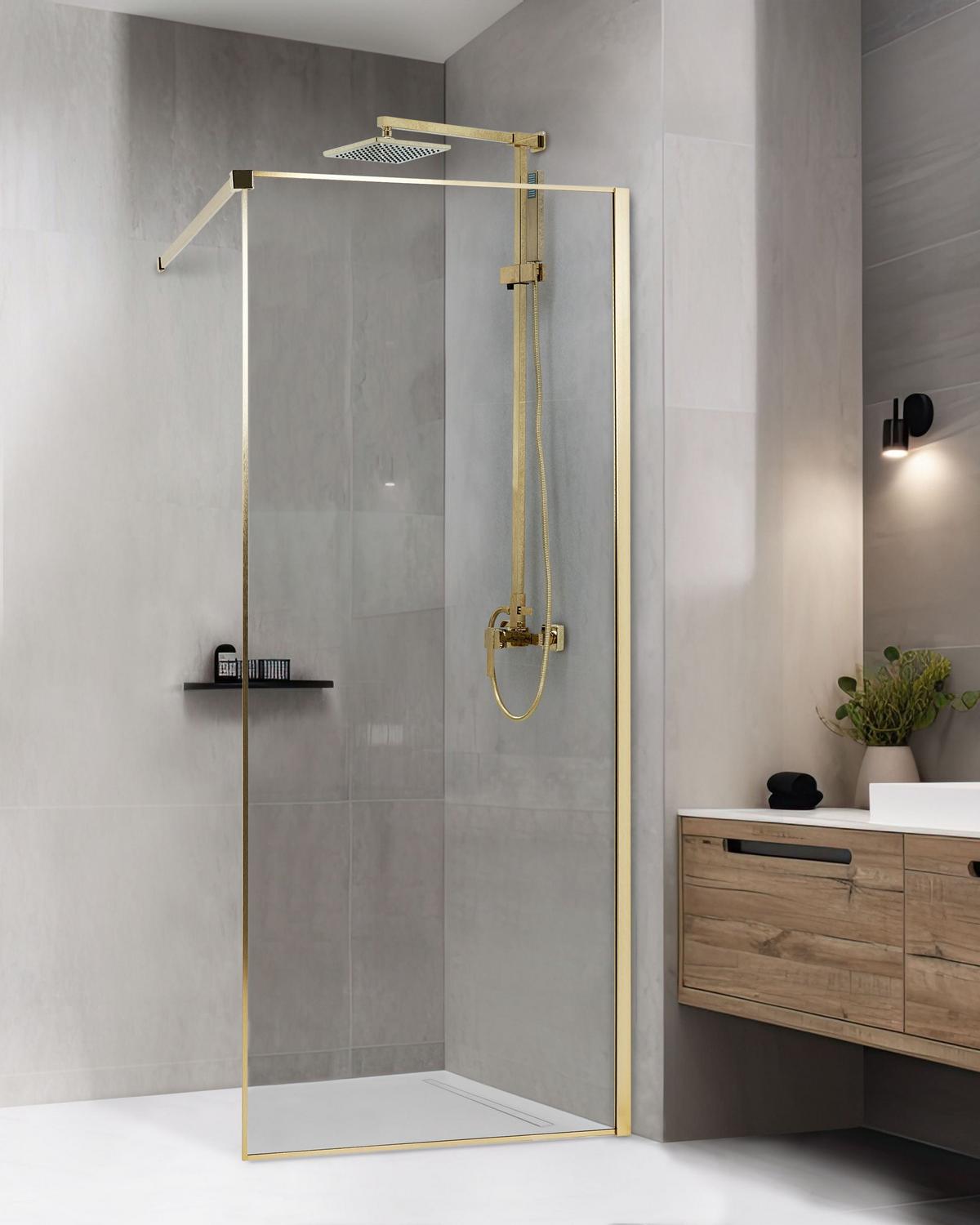 DUSCHWAND 80/190 cm Gold Waspam - Transparent/Goldfarben, Glas (80/190cm) - Beliani