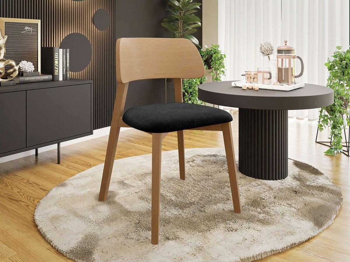 POLSTERSTUHL Dario, Holzfarbe: Natur - Schwarz/Naturfarben, Holz/Textil (47/80/50cm) - MIRJAN24