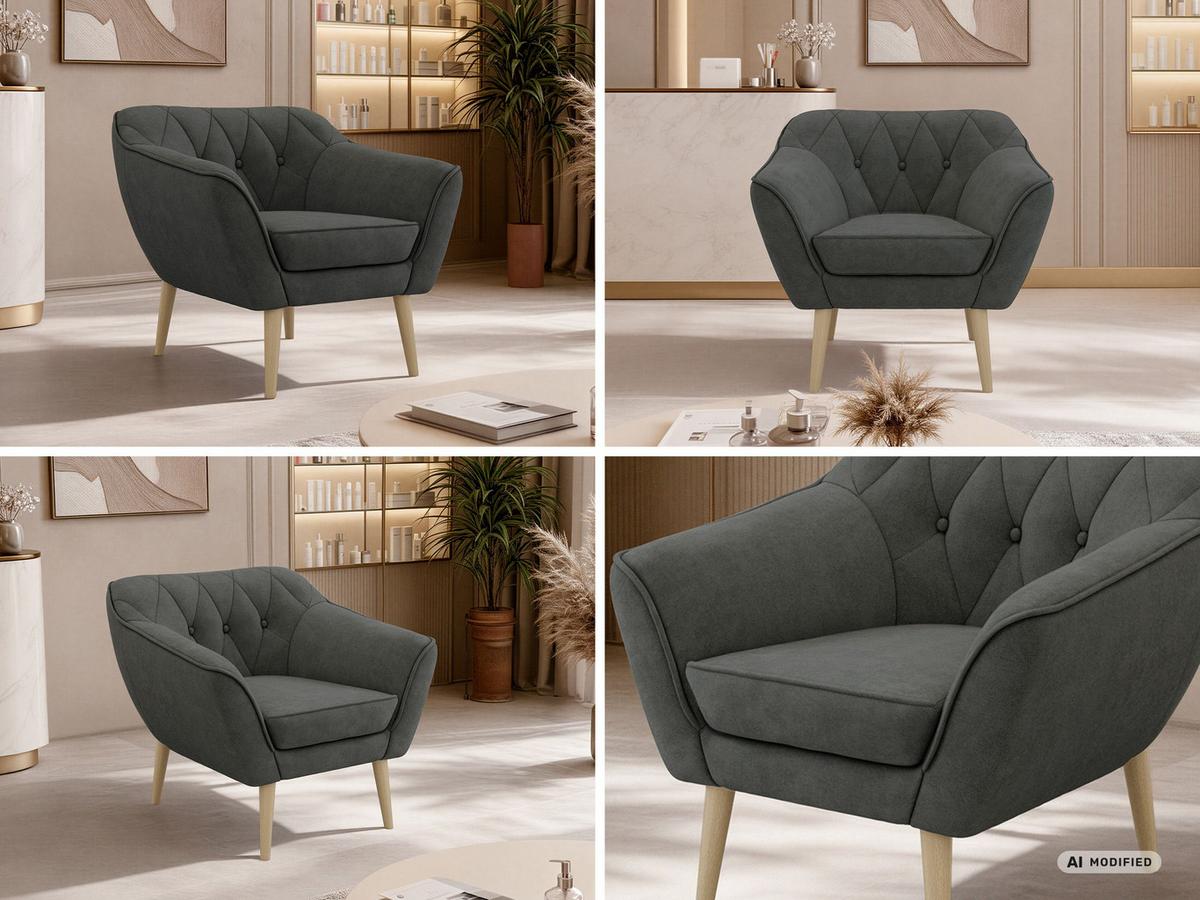 SESSEL PIRS - Dunkelgrau Strukture - Holzbeine - Dunkelgrau/Buchefarben, Holzwerkstoff/Textil (80/75/74cm) - MKS