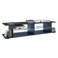 LOWBOARD Movie mit blauer LED Beleuchtung - Schwarz, Holzwerkstoff (134/29/37.5cm) - Vladon