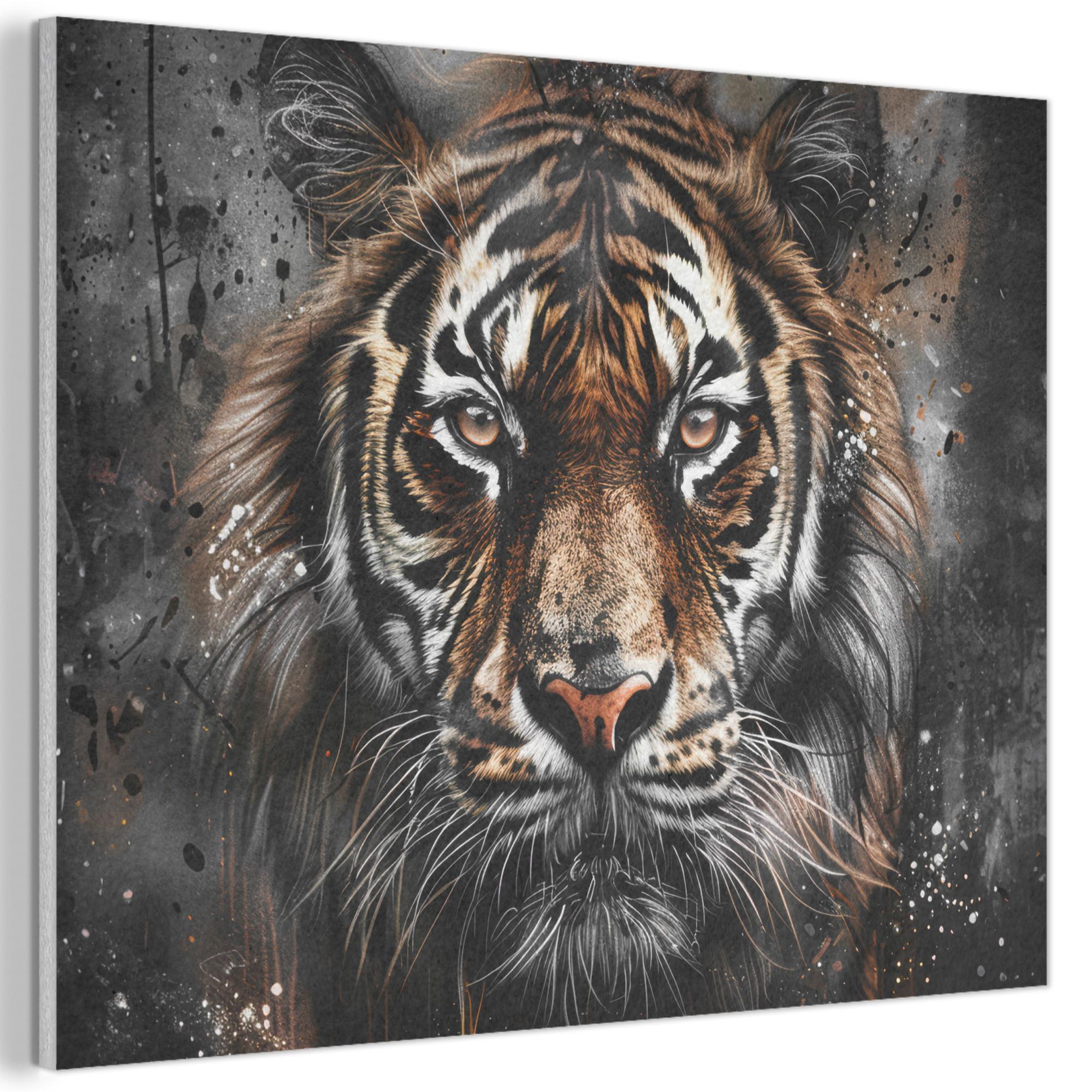 AKUSTIKBILD Tiger - Tiere - Porträt - Luxus - Schwarz Gemälde 80x60 cm - Braun, Kunststoff (80/60/0.9cm) - MuchoWow