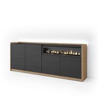 SIDEBOARD, Schwarz und Eiche, 207/37/80cm, Kamin mit Feuereffekt - Schwarz, Holzwerkstoff (207/80/37cm) - Skraut Home