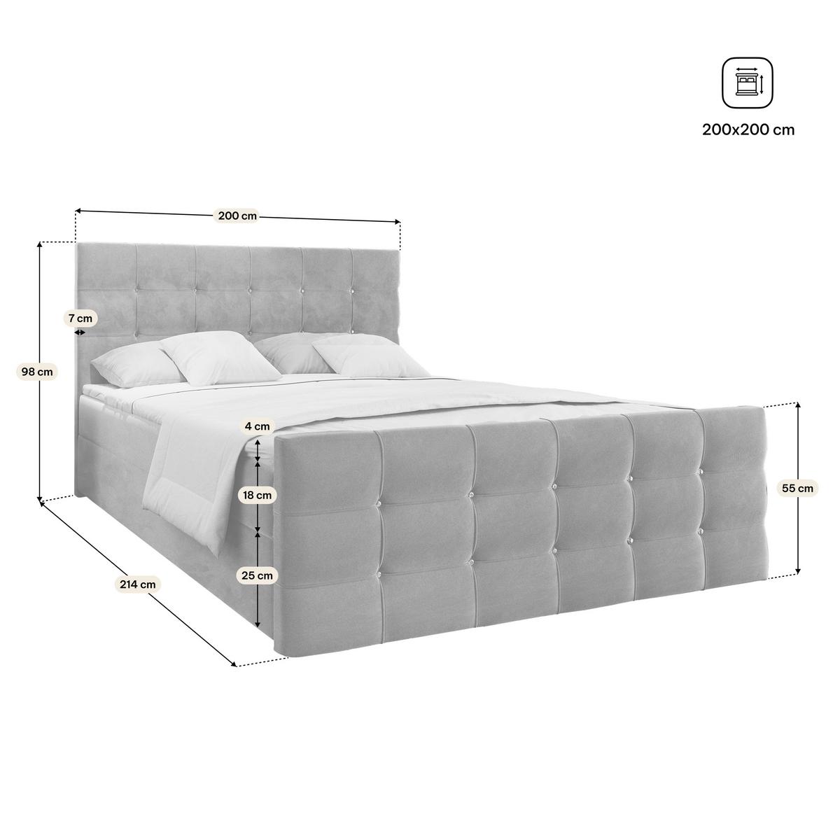 BOXBETT SLAT 200x200 cm mit Matratze und Topper, H2+H3 - Schwarz - Schwarz, Holz (200/200cm) - MASSENO
