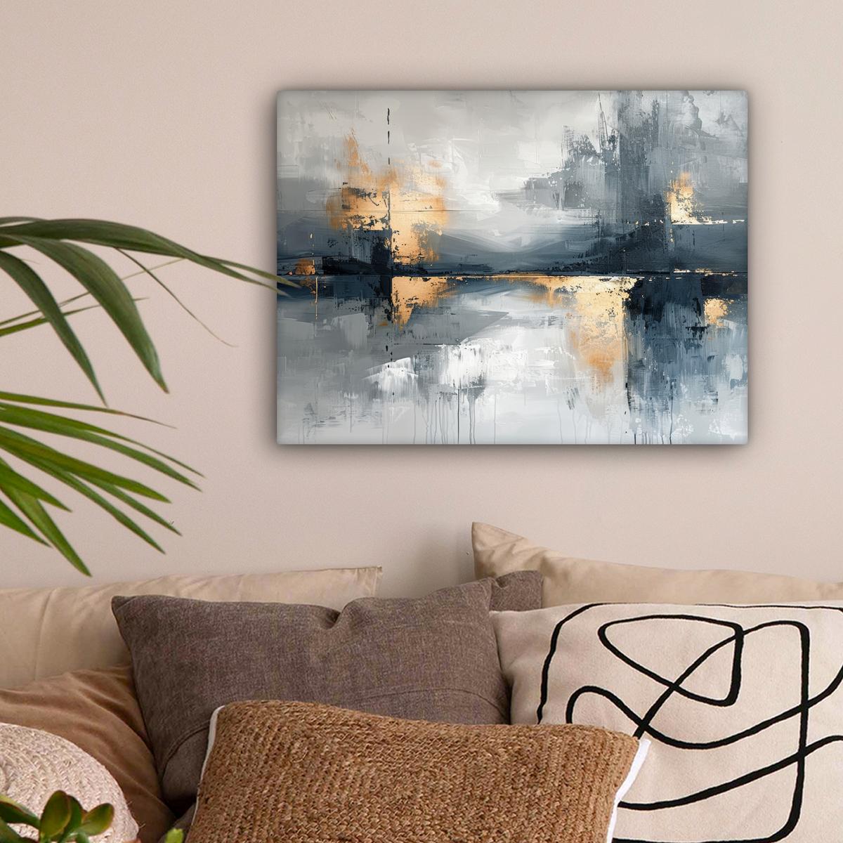 LEINWANDBILD Kunst - Grau - Gold - Abstrakt Wandbild 40x30 cm - Dunkelgrau, Textil (40/30cm) - MuchoWow