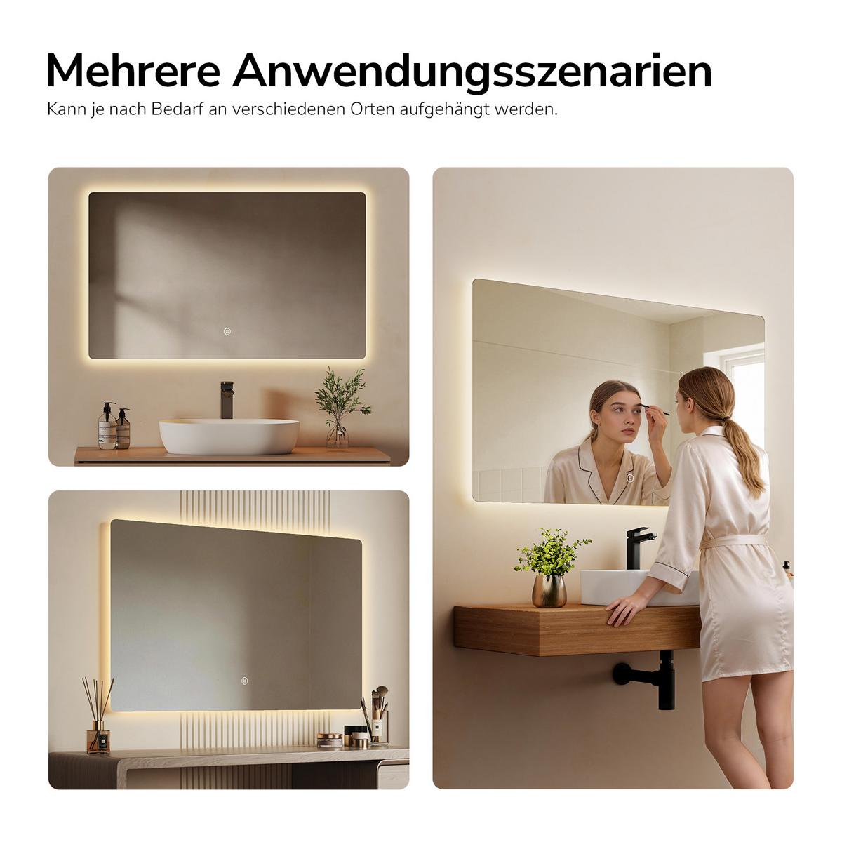 BADSPIEGEL LED abgerundet 3 Farbtemperaturen Touch-Schalter 100/60 cm - Transparent, Glas (100/60/3cm) - EMKE