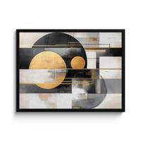 POSTER MIT RAHMENGERAHMTES BILD Abstrakt - Gold - Silber - Formen - Ästhetisch - Modern 80x60 cm - Goldfarben, Papier (80/60cm) - MuchoWow