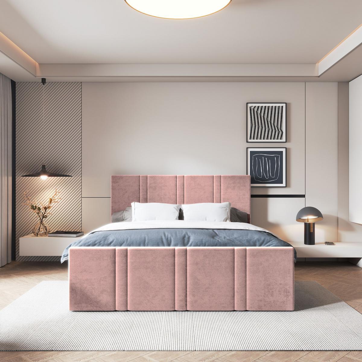 BOXBETT COMOZA 200x200 cm mit Matratze und Topper, H2+H3 - Rosa - Rosa, Holz (200/200cm) - MASSENO