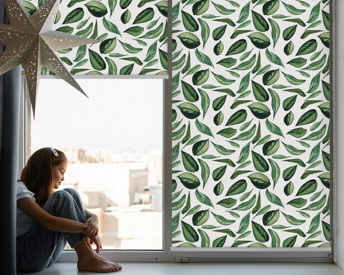 INNENROLLO - Fensterrollo - Rollo - 90x140 cm - Blätter fallen von den Bäumen - Grün, Kunststoff (90/140/0.5cm) - TULUP