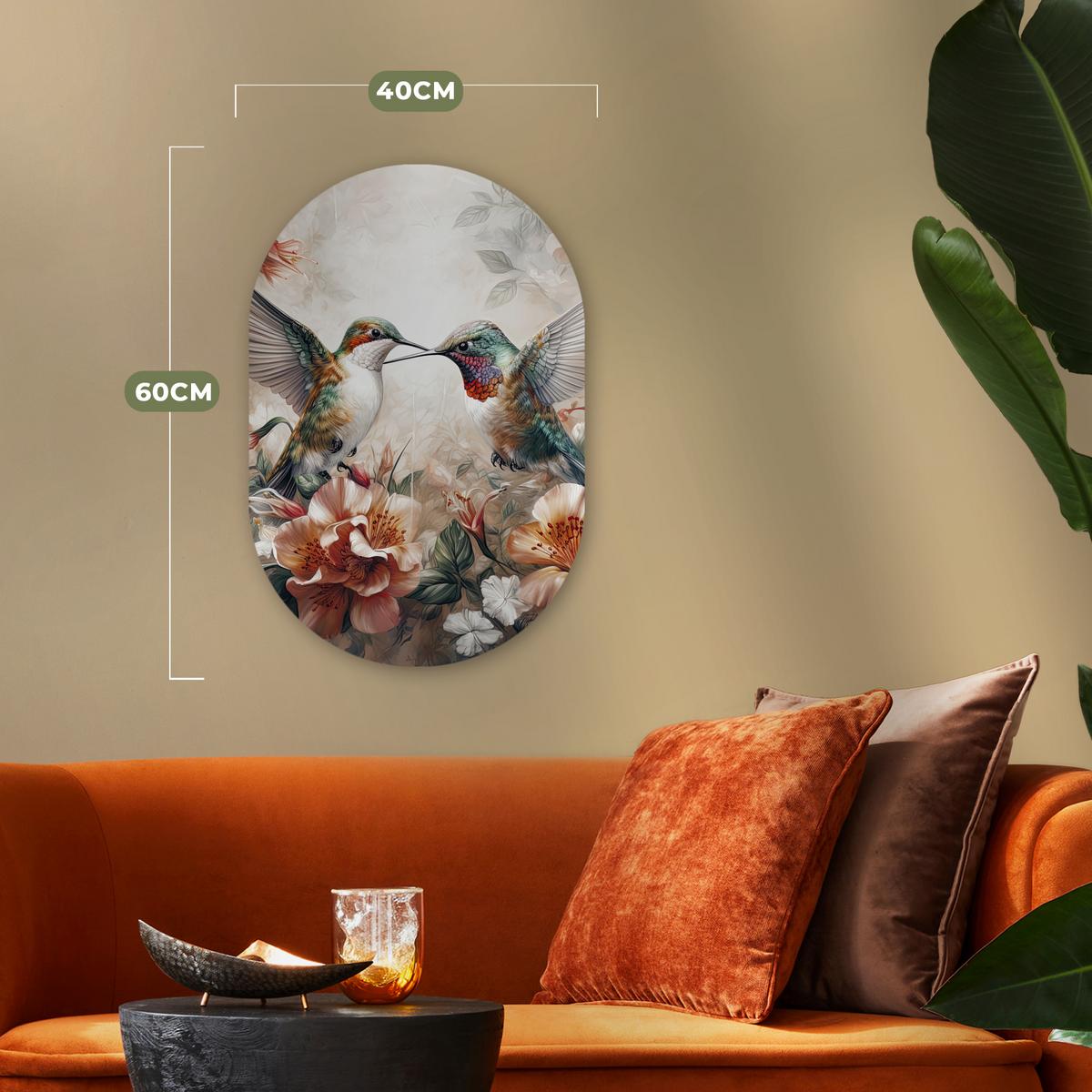 WANDBILD Kolibri - Vögel - Blumen - Natur Deko Wohnzimmer 40x60 cm - Altrosa, Kunststoff (40/60cm) - MuchoWow
