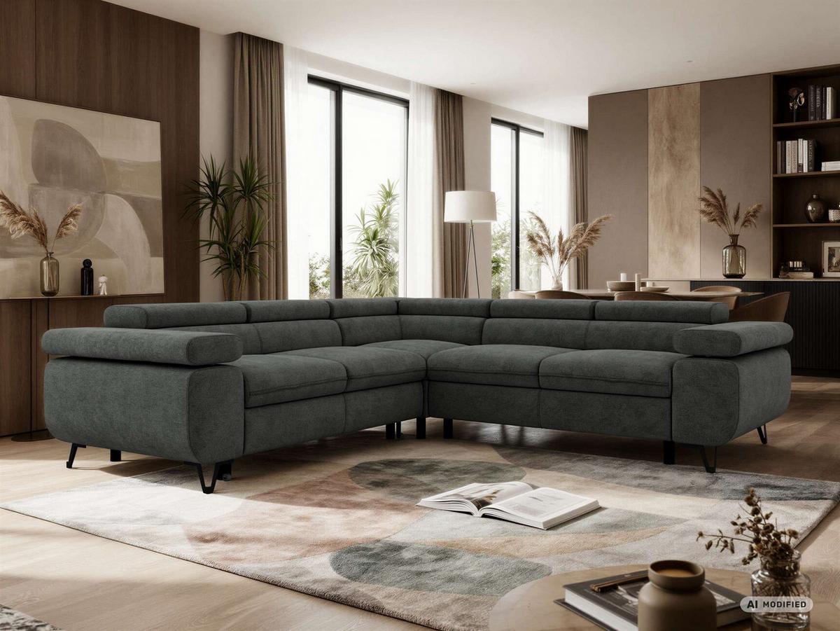 ECKSOFA QUADRO L - Dunkelgrau Stukture - Rechts Seite - Dunkelgrau/Schwarz, Textil/Metall (269/269cm) - MKS