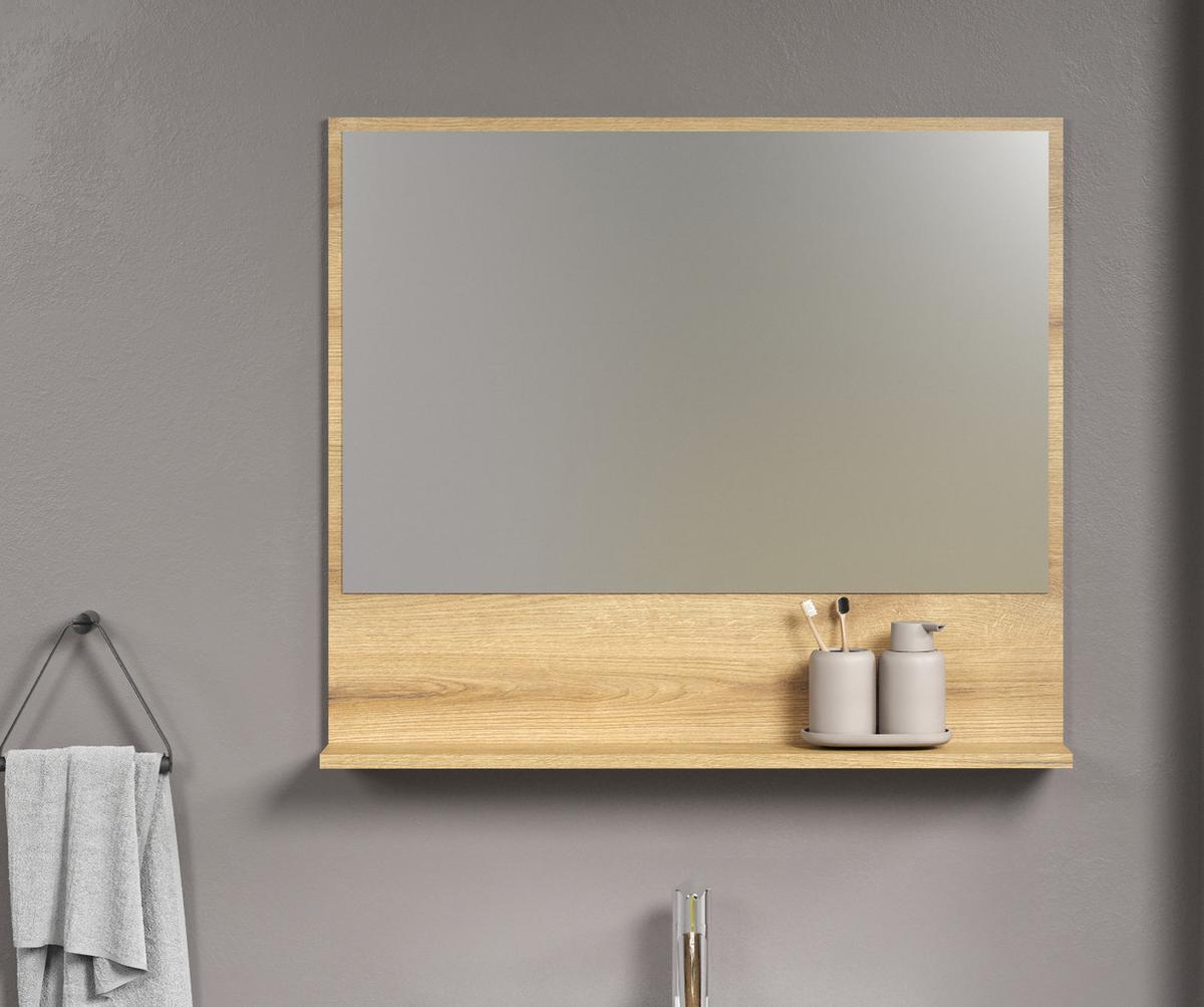 BADSPIEGEL Evoke Eiche 80 cm, Badezimmer Spiegel mit Ablage - Eichefarben, Glas/Holzwerkstoff (14/74/80cm) - Top.Furn